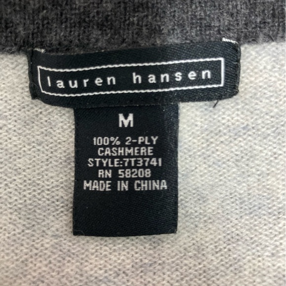 Lauren Hansen Grey 2-ply 💯% Cashmere Henley Sweater Med - Picture 4 of 5